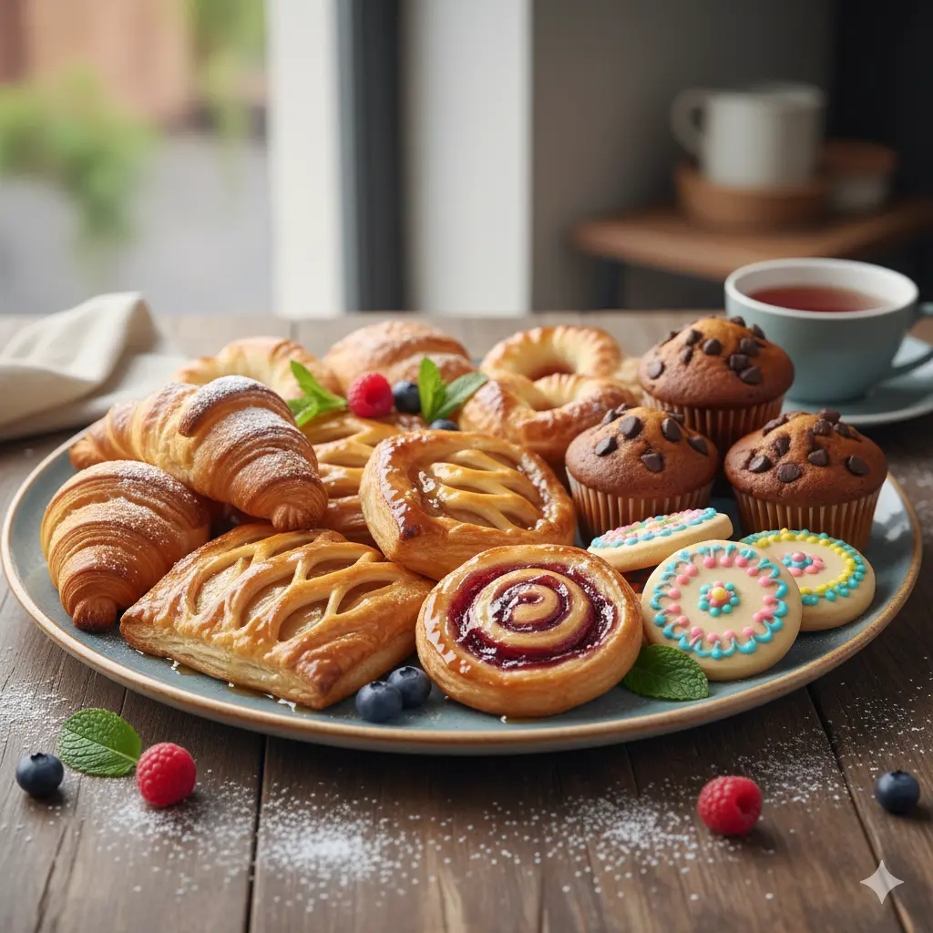 Fresh eggless pastries at Manohar Vegetarian Bakery in Edmonton, AB
